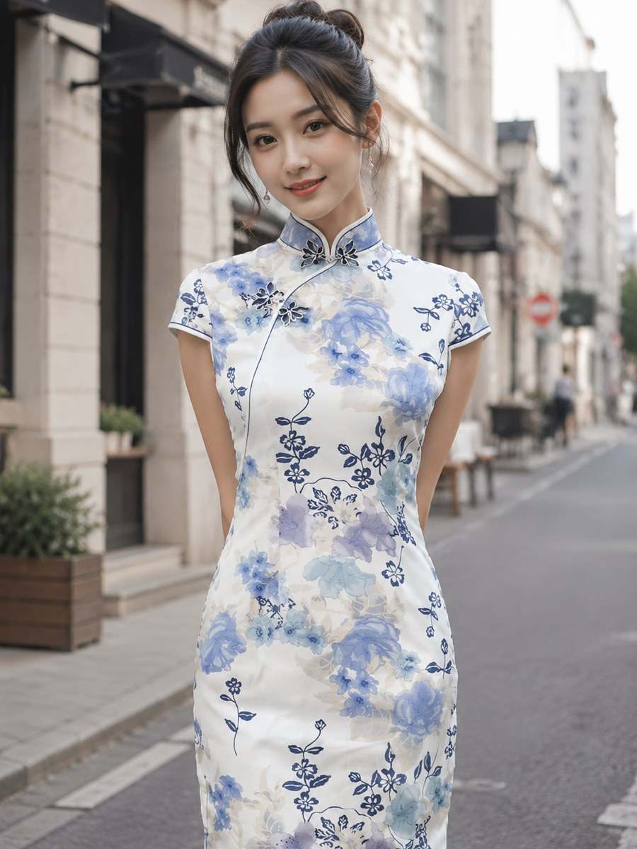 青花旗袍样片